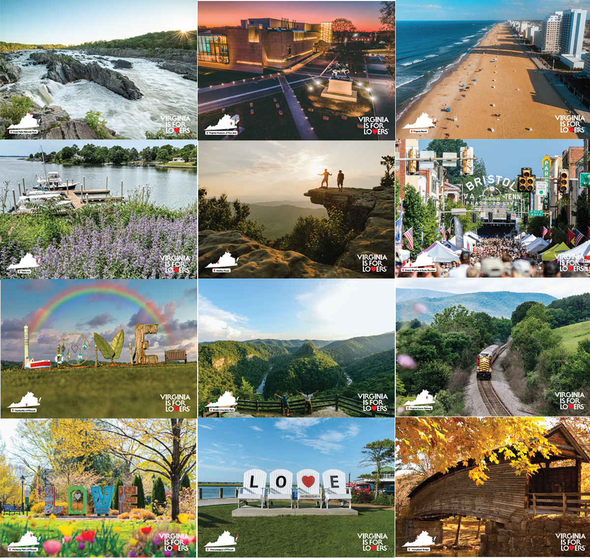 Virginia Postcards, Selection of 12 different designs